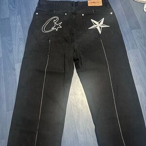 Men's Black Star Embroidered Jeans